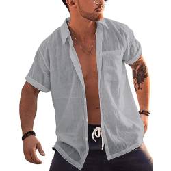 AUMELR Herren Leinenhemden Casual Button Down Shirt Sommer Hawaiihemden Grandad Shirt, grau, XXL von AUMELR