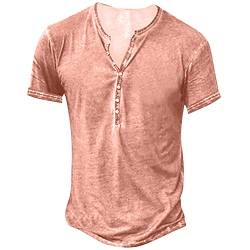 AUMELR Herren-Polo-Shirts, Baumwolle, Muskelpassform, T-Shirt, Henley-Shirts, Golf-Tops, Kurzes Rosa, 3XL von AUMELR