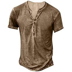 AUMELR Herren Poloshirts Baumwolle Muscle Fit T Shirts Button Down Henley Shirts Golf Tops, Short Brown, XL von AUMELR