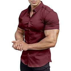 AUMELR Herrenhemden, langärmelig, Hemd, normale Passform, Business-Casual, formelle Button-Down-Shirts, Short Red, L von AUMELR