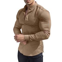 AUMELR Herrenhemden, langärmelig, reguläre Passform, Business, Freizeit, formelle Button-Down-Shirts, khaki, XL von AUMELR