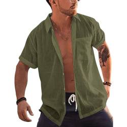 AUMELR Leinenhemd Herren Kurzarm Freizeithemd Sommer Kurzarmhemd Hawaii Hemd Leichtes Sommerhemd Grün Hemd Herren von AUMELR