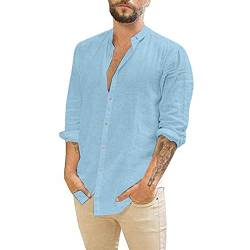 AUMELR Leinenhemd Herren Langarm Freizeithemd Casual Leicht Sommerhemd Herren Leinen Hemden Herren Hellblau Hemd Herren von AUMELR