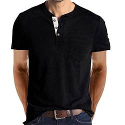 Henley-T-Shirt für Herren, langärmelig, Baumwolle, lässig, modisch, Kurzschwarz, XL von AUMELR