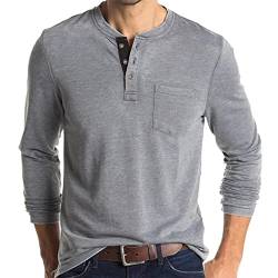 Henley-T-Shirt für Herren, langärmelig, Baumwolle, lässig, modisch, Taschenlichtgrau, XL von AUMELR