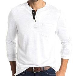 Henley-T-Shirt für Herren, langärmelig, Baumwolle, lässig, modisch, Taschenweiß, XL von AUMELR