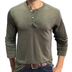 Henley-T-Shirt für Herren, langärmelig, Baumwolle, lässig, modisch, grün, XXL von AUMELR