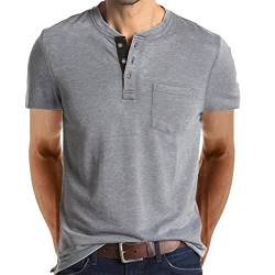 Henley-T-Shirt für Herren, langärmelig, Baumwolle, lässig, modisch, kurz-hellgrau, XL von AUMELR