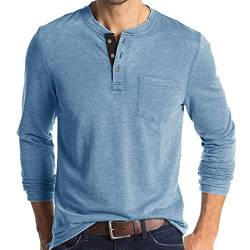 Herren Langarm T-Shirt Baumwolle Henley Shirts Casual Fashion T-Shirts, Tasche-lblau, L von AUMELR