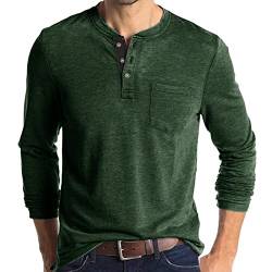 Herren Langarm T-Shirt Baumwolle Henley Shirts Casual Fashion T-Shirts, Tasche-lgreen, XXL von AUMELR