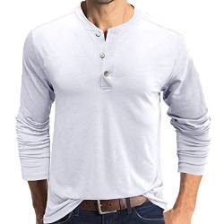 Herren-T-Shirt, langärmlig, Baumwolle, Henley-Shirt, leger, modisch, weiß, S von AUMELR