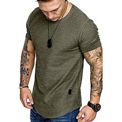 Herren T-Shirts Baumwolle Gym T Shirts Tee Slim Muscle Fit Shirt Top Einfarbig T Shirt, grün, XL von AUMELR