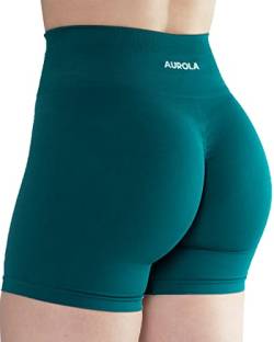 AUROLA Damen Athletic Shorts Hohe Taille Laufshorts Sportlich Kurz Gym Elastische Workout Shorts, Blaugrün, Groß von AUROLA