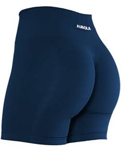 AUROLA Damen Athletic Shorts Hohe Taille Laufshorts Sportlich Kurz Gym Elastische Workout Shorts, Tuxedo Blue, Klein von AUROLA