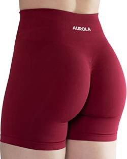 AUROLA Damen Athletic Shorts Hohe Taille Laufshorts Sportlich Kurz Gym Elastische Workout Shorts, dunkelrot, Groß von AUROLA