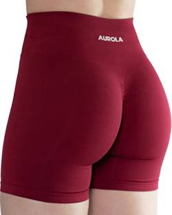 AUROLA Damen Athletic Shorts Hohe Taille Laufshorts Sportlich Kurz Gym Elastische Workout Shorts, dunkelrot, X-Klein von AUROLA