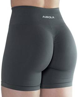 AUROLA Damen Athletic Shorts Hohe Taille Laufshorts Sportlich Kurz Gym Elastische Workout Shorts, stahlgrau, Klein von AUROLA