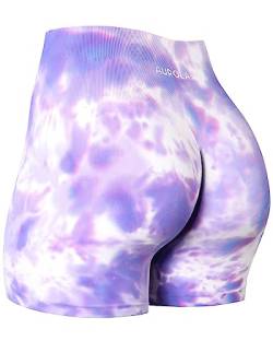 AUROLA Dream Collection Workout-Shorts für Damen, hohe Taille, nahtlos, Scrunch, athletisch, Laufen, Fitnessstudio, Yoga, aktive Shorts, Schwarz, Fantasy Jacaranda Tie Dye, Groß von AUROLA