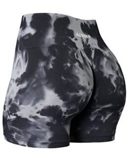 AUROLA Dream Collection Workout-Shorts für Damen, hohe Taille, nahtlos, Scrunch, athletisch, Laufen, Fitnessstudio, Yoga, aktive Shorts, Schwarz, Grau-schwarze Batikfärbung, Mittel von AUROLA