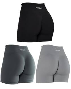 AUROLA Intensify Workout-Shorts für Damen, nahtlos, Scrunch-Shorts, Fitnessstudio, Yoga, Laufen, Sport, aktive Übung, Fitness-Shorts, Packung (Schwarz/Stahlgrau/Silber), Mittel von AUROLA