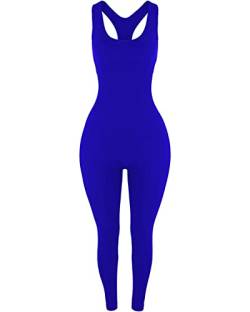 AUROLA Power-Workout-Jumpsuit für Damen, Yoga, Fitnessstudio, nahtlos, einteilig, Racerback, Bauchkontrolle, gepolsterter BH, Jumpsuit, Klein Blau, X-Small von AUROLA