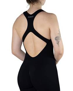 AUROLA Power-Workout-Jumpsuit für Damen, Yoga, Fitnessstudio, nahtlos, einteilig, Racerback, Bauchkontrolle, gepolsterter BH, Jumpsuit, Schwarz, Small von AUROLA