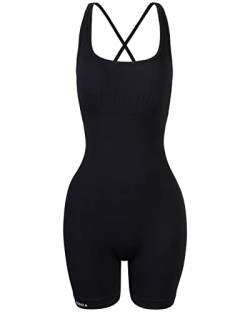 AUROLA Strapy Strampler für Damen, Workout, Yoga, Fitnessstudio, nahtlos, einteiliger Jumpsuit, Bauchkontrolle, gepolsterter Sport-BH, Schwarz, Medium von AUROLA