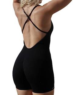 AUROLA Strapy Strampler für Damen, Workout, Yoga, Fitnessstudio, nahtlos, einteiliger Overall, Bauchkontrolle, gepolsterter Sport-BH, Schwarz, Small von AUROLA