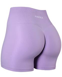 AUROLA Workout-Shorts für Damen, nahtlos, weich, glatt, für Fitnessstudio, Yoga, Stretch, aktive Shorts, Lilac Breeze, Mittel von AUROLA