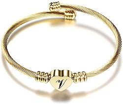 AURSTORE Armband mit Kabel, 20 cm, aus Edelstahl 316L, Buchstabe A-Z, für Damen, Mädchen, goldfarben (V), One Size, Edelstahl von AURSTORE