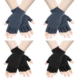 AURUZA 4 Paare Halbfinger Handschuhe Herren Winterhandschuhe Damen Unisex Warme Winter Fingerlose Handschuhe für Männer Frauen (2 Black 2 Dark Grey) von AURUZA