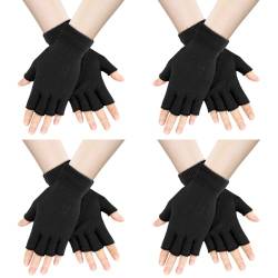 AURUZA 4 Paare Halbfinger Handschuhe Herren Winterhandschuhe Damen Unisex Warme Winter Fingerlose Handschuhe für Männer Frauen (4 Schwarz) von AURUZA