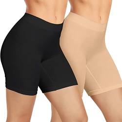 AURUZA Radlerhose Damen, Kurze Hose Damen Anti Scheuern Unterhosen Leggings Boxershorts Lange Sporthose Unterwäsche Unter Kleid Rock 2 Pack (XXL, Schwarz Beige) von AURUZA