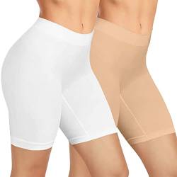 AURUZA Radlerhose Damen, Kurze Hose Damen Anti Scheuern Unterhosen Leggings Boxershorts Lange Sporthose Unterwäsche Unter Kleid Rock Weiß Beige L von AURUZA