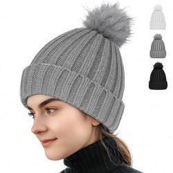 AURUZA Winter Beanie Hüte Herren Damen, Weiche Beanie warmem gefütterte Mode Warme Chunky Stretch Hüte, Dicke gestrickte Skimütze Warme Hut für kaltes Wetter Outdoor Aktivitäten Camping Wandern grau von AURUZA