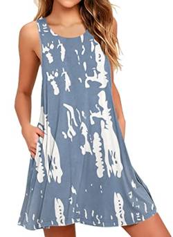 AUSELILY Boho Kleid Damen Kurz Urlaub Midi Ärmellos Swing Sommerkleid Mit Taschen（Gekritzel,S von AUSELILY