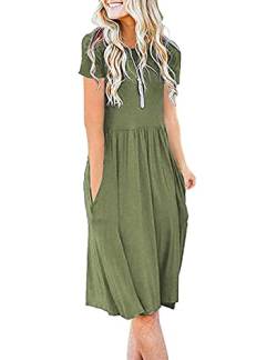AUSELILY Damen Kleider Sommer Sommerkleider Knielang Kurzarm Freizeitkleid Schicke Shirtkleider mit Taschen (Armeegrün, M) von AUSELILY