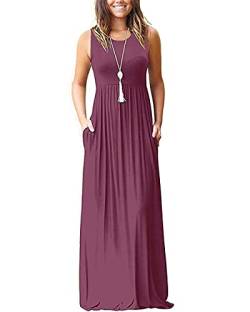 AUSELILY Damen Sommer Ärmelloses, lockeres Maxikleid Lässiges, langes Kleid mit Taschen(L,Mauve) von AUSELILY