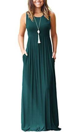 AUSELILY Damen Sommer Ärmelloses, lockeres Maxikleid Lässiges, langes Kleid mit Taschen(M,Dunkelgrün) von AUSELILY