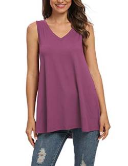 AUSELILY Damen Tshirt V Ausschnitt Ärmellos Lässig Oberteile Sommer Basic Top(L,Mauve) von AUSELILY