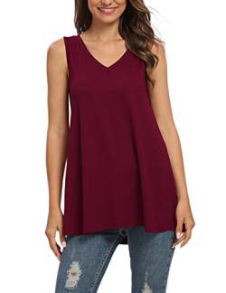 AUSELILY Damen Tshirt V Ausschnitt Ärmellos Lässig Oberteile Sommer Basic Top(M,Weinrot) von AUSELILY