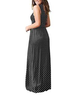 AUSELILY Maxikleid Damen Sommer ärmellos Kleid Lang Casual tiefem V-Ausschnitt Sommerkleid mit Taschen Schwarze Punkte S von AUSELILY