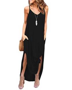 AUSELILY Schwarz Maxikleider Damen Sommer Strandkleid Lang V-Ausschnitt Spaghettiträger Kleid Maxi Sexy Trägerkleid Damen Sommer Lang mit Schlitz 3XL von AUSELILY