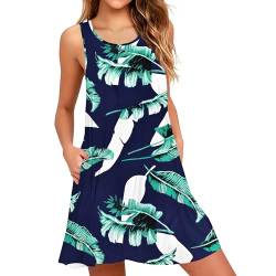 AUSELILY Shirt-Kleid für Damen Ärmelloses Sommer Strand Boho Blumenmuster Urlaubkleid(Print Blau,M) von AUSELILY