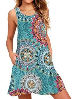 AUSELILY Shirt-Kleid für Damen Ärmelloses Sommer Strand Boho Grumenmuster Urrünbkleid(Print Grün,2XL) von AUSELILY