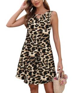 AUSELILY Sommerkleid Damen Ärmelloses Strandkleider Sommer Freizeitkleid mit Taschen (Gefleckter Leopard, M) von AUSELILY