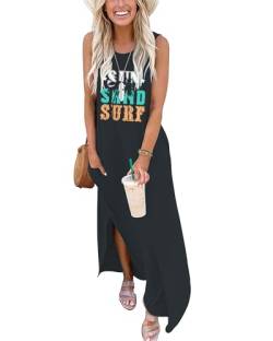 AUSELILY Sommerkleider Damen Lang Maxikleider Ärmellos Boho Strandkleider Lange Sommer Leicht mit Taschen Sun Beach Surfing 2XL von AUSELILY