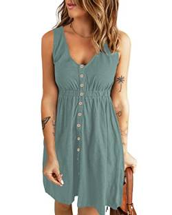 AUSELILY Strandkleid für Frauen Button down Sundress mit Taschen Mint Grün M von AUSELILY