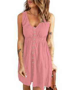 AUSELILY Strandkleid für Frauen Button down Sundress mit Taschen Pink M von AUSELILY