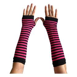 AUSUAYA Frauen gestreifte lange fingerlose warme Handschuhe Winter Armstulpen für Punk Rock Cosplay Goth Party WM-S-G5, Rosa und Schwarz gestreift, One size von AUSUAYA